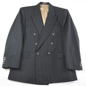 Vtg USA Double Breasted 42R Brown Stripe Flannel 100% Wool Blazer Sport Coat